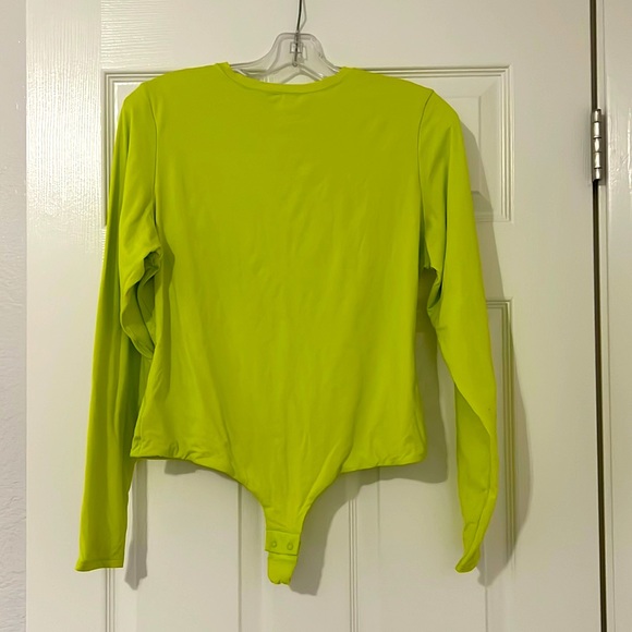 Neon Green Vinyl Zip-Up Thong Bodysuit main image 1